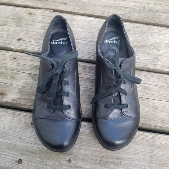 Dansko Adriana Black Leather Lace-up Sneakers Size 41 - Picture 2 of 8